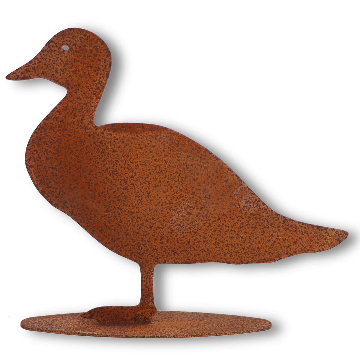 Rostige Deko Ente auf Bodenplatte | Edelrost Metalldeko