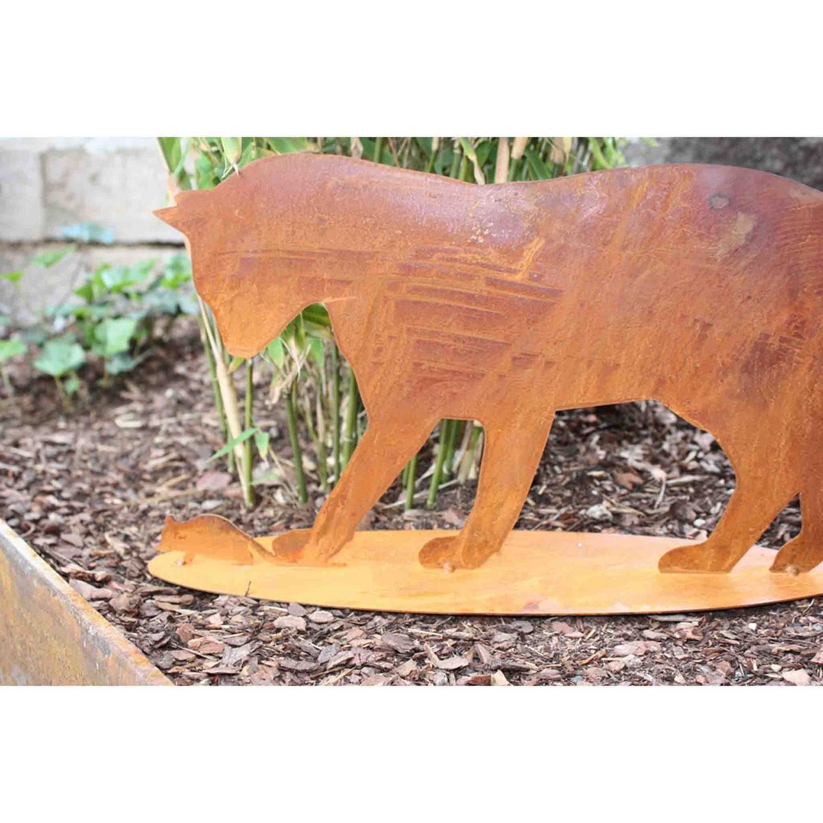 Edelrost Katze mit Maus | auf Bodenplatte | Shabby Chic Metalldeko