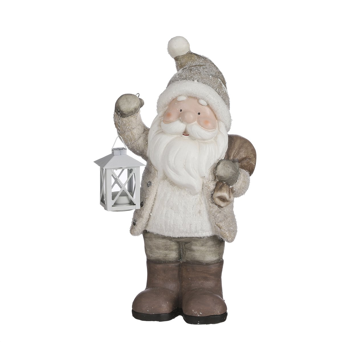 Weihnachtsstatue Weihnachtsmann mit Laterne – L23 x B16 x H45 cm – Grau