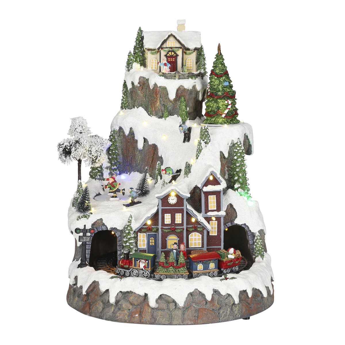 LuVille Weihnachtsdorf Miniatur-Bergdorf mit Zug – H43 x Ø31 cm