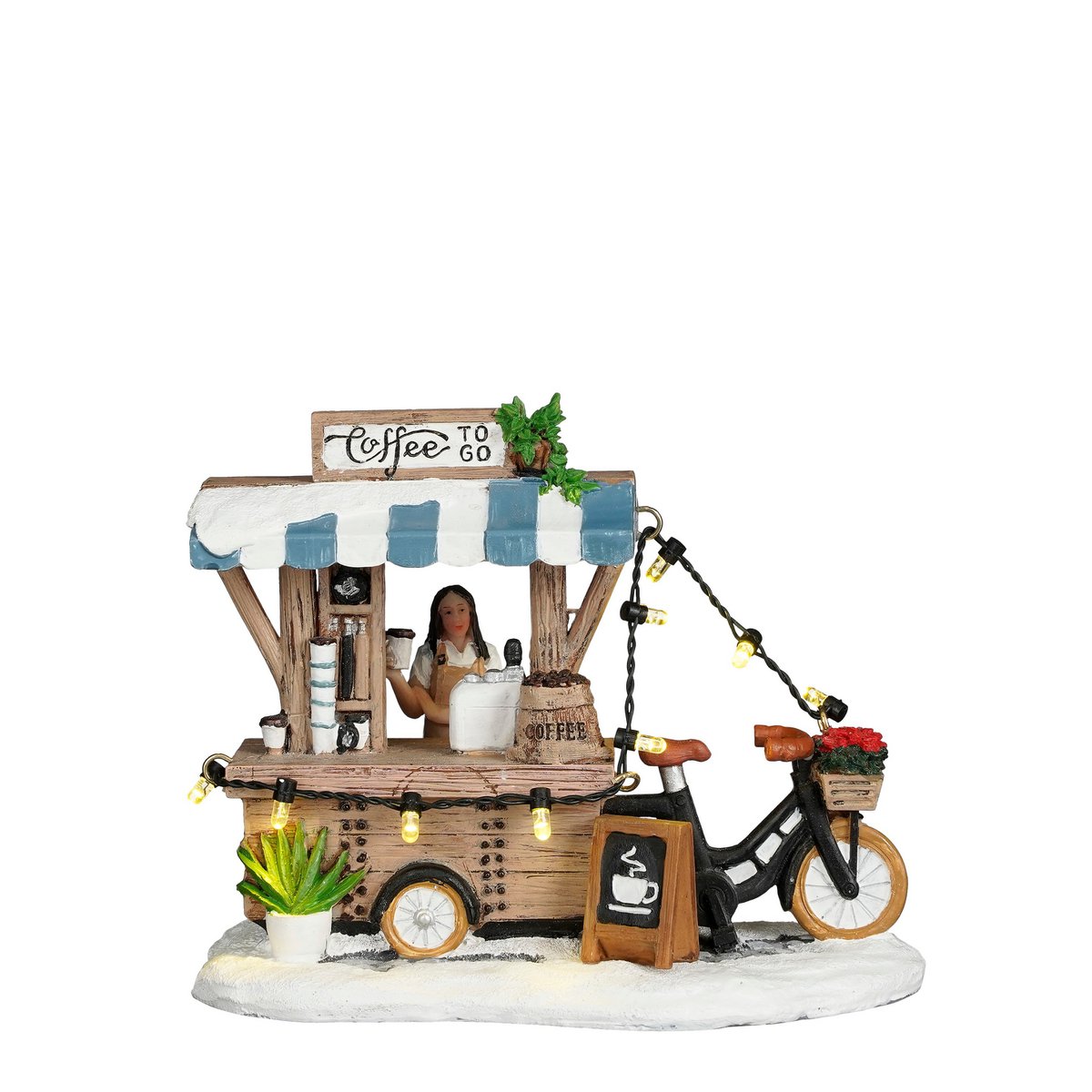 LuVille Weihnachtsdorf Miniatur-Kaffee zum Mitnehmen – L14 x B8 x H11 cm