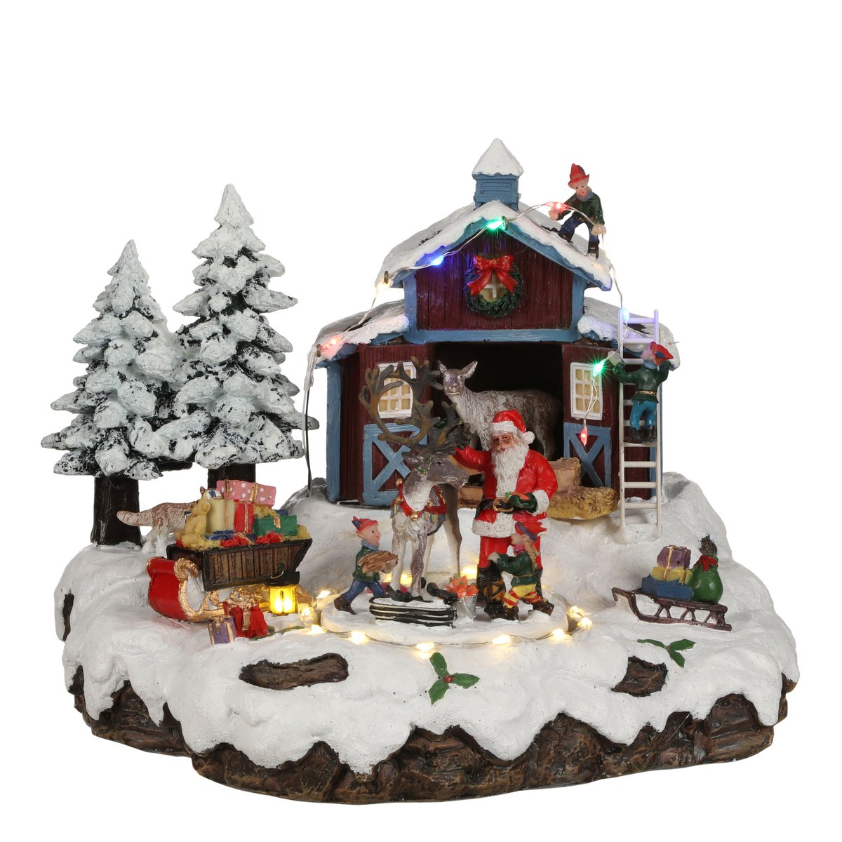 LuVille Weihnachtsdorf Miniatur-Weihnachtsdorf mit Rentier – L24 x B21 x H20 cm