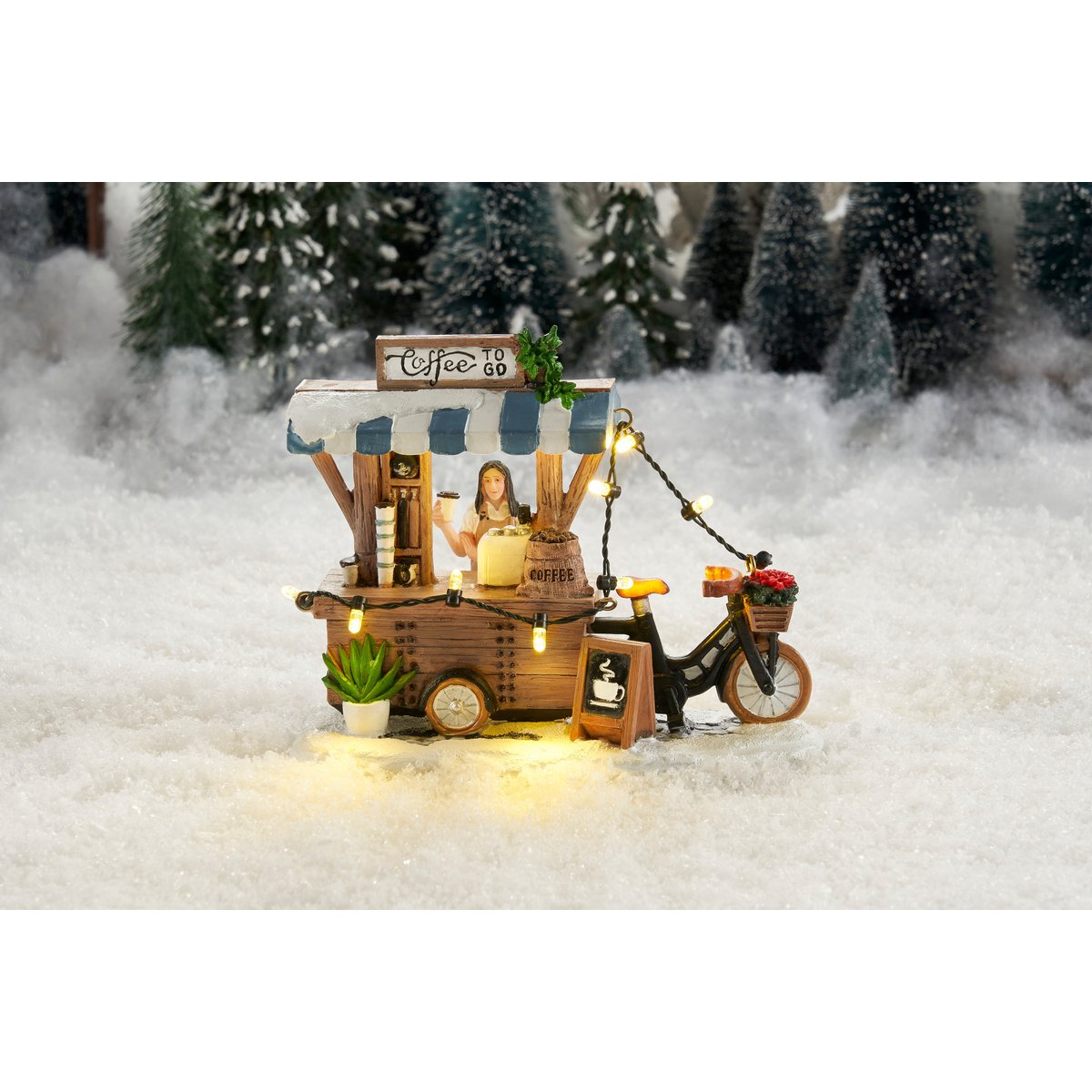 LuVille Weihnachtsdorf Miniatur-Kaffee zum Mitnehmen – L14 x B8 x H11 cm