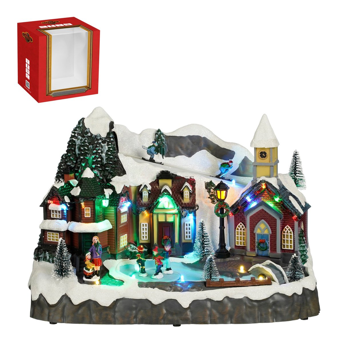 LuVille Weihnachtsdorf Miniatur-Dorfplatz – L34 x B18 x H24 cm