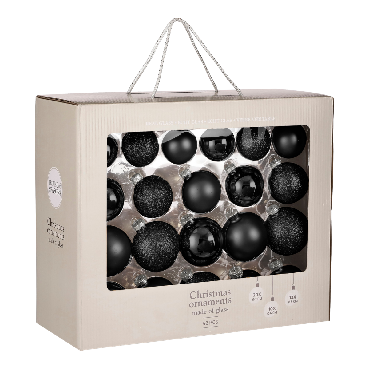 Weihnachtskugel-Set – 42 Stück – Ø7 cm – Glas – Schwarz