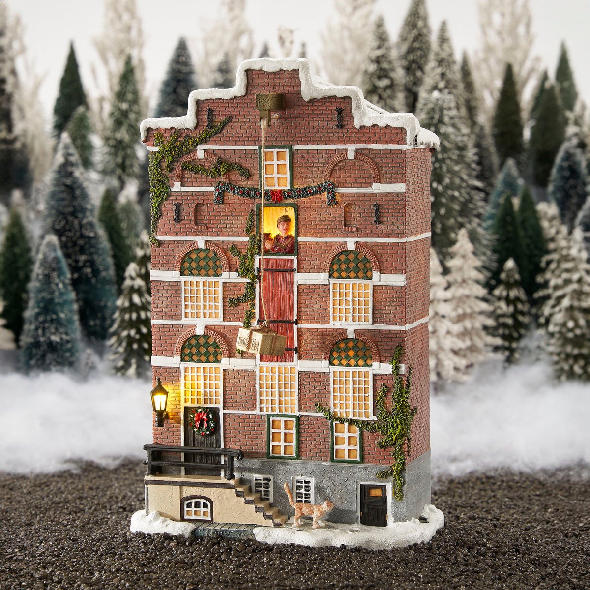 LuVille Weihnachtsdorf Miniatur-Lagerhausfassade – L19 x B11 x H29 cm