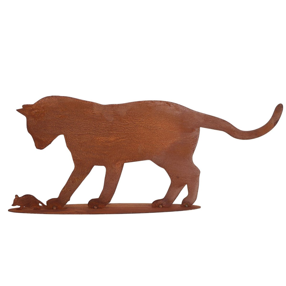 Edelrost Katze mit Maus | auf Bodenplatte | Shabby Chic Metalldeko