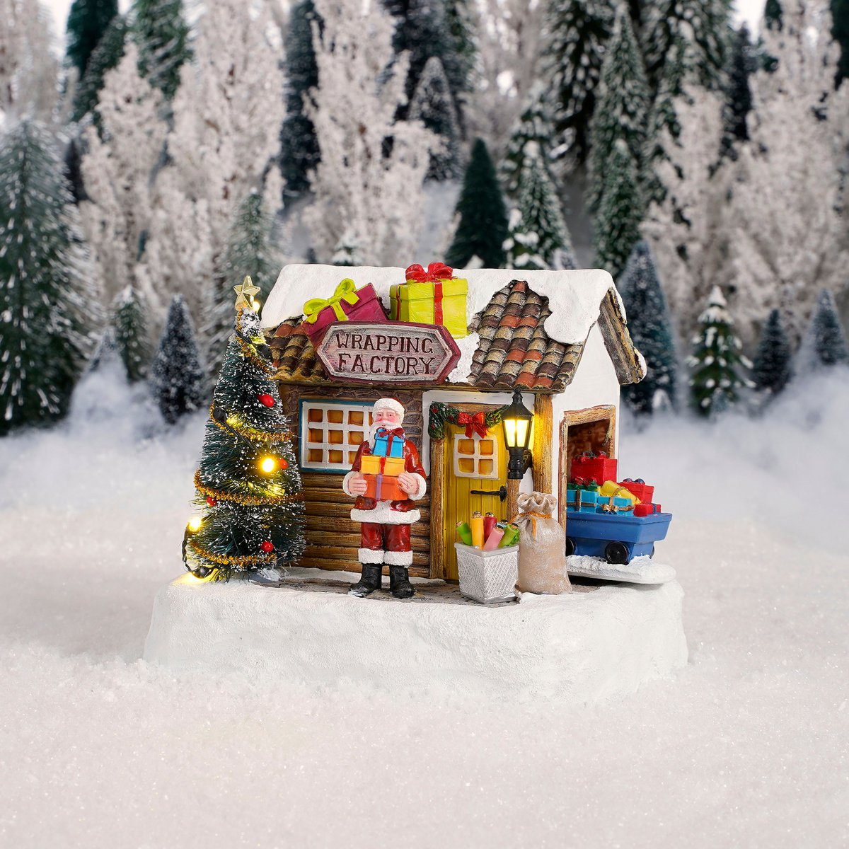 LuVille Weihnachtsdorf Miniatur-Verpackungsfabrik – L17 x B13 x H14 cm
