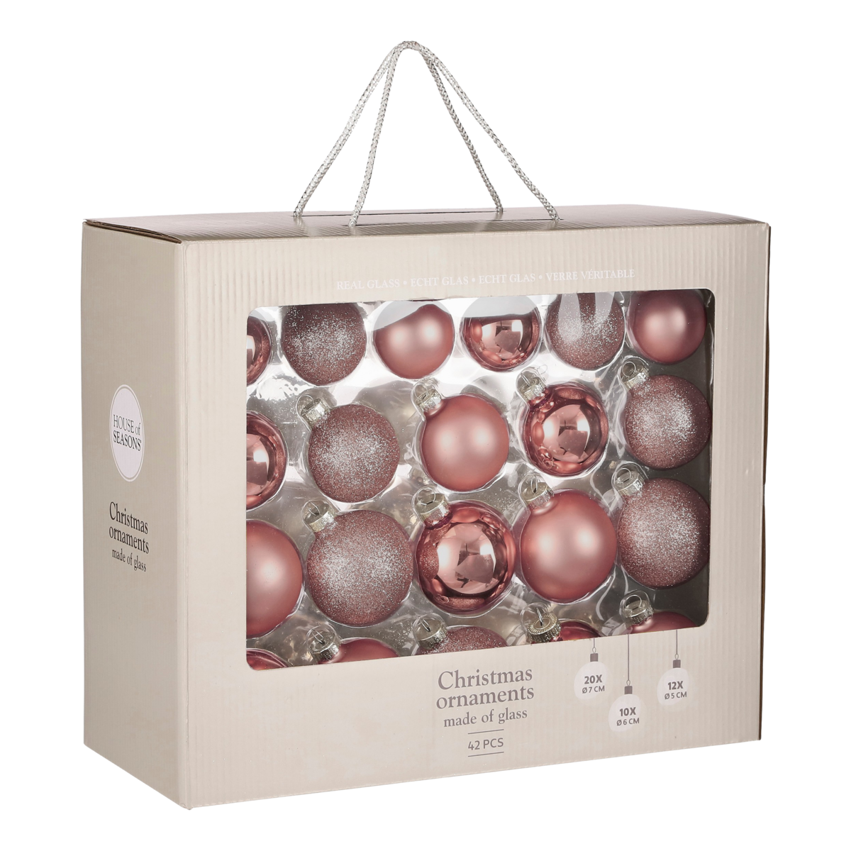 Weihnachtskugel-Set – 42 Stück – Ø7 cm – Glas – Rosa