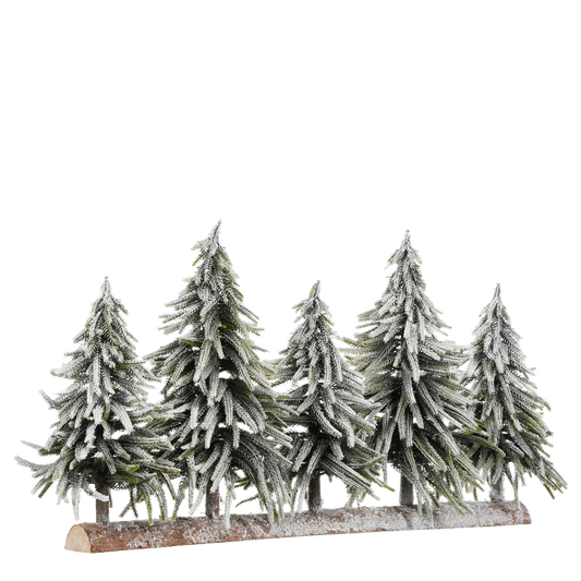 Deko-Baumstamm mit künstlichen Weihnachtsbäumen – L80 x H40 cm – grün gefrostet