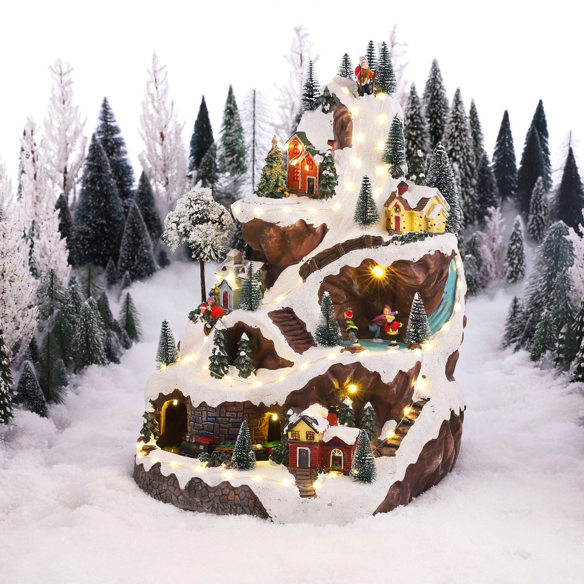 LuVille Weihnachtsdorf Miniatur-Skipiste – L33 x B31 x H46 cm