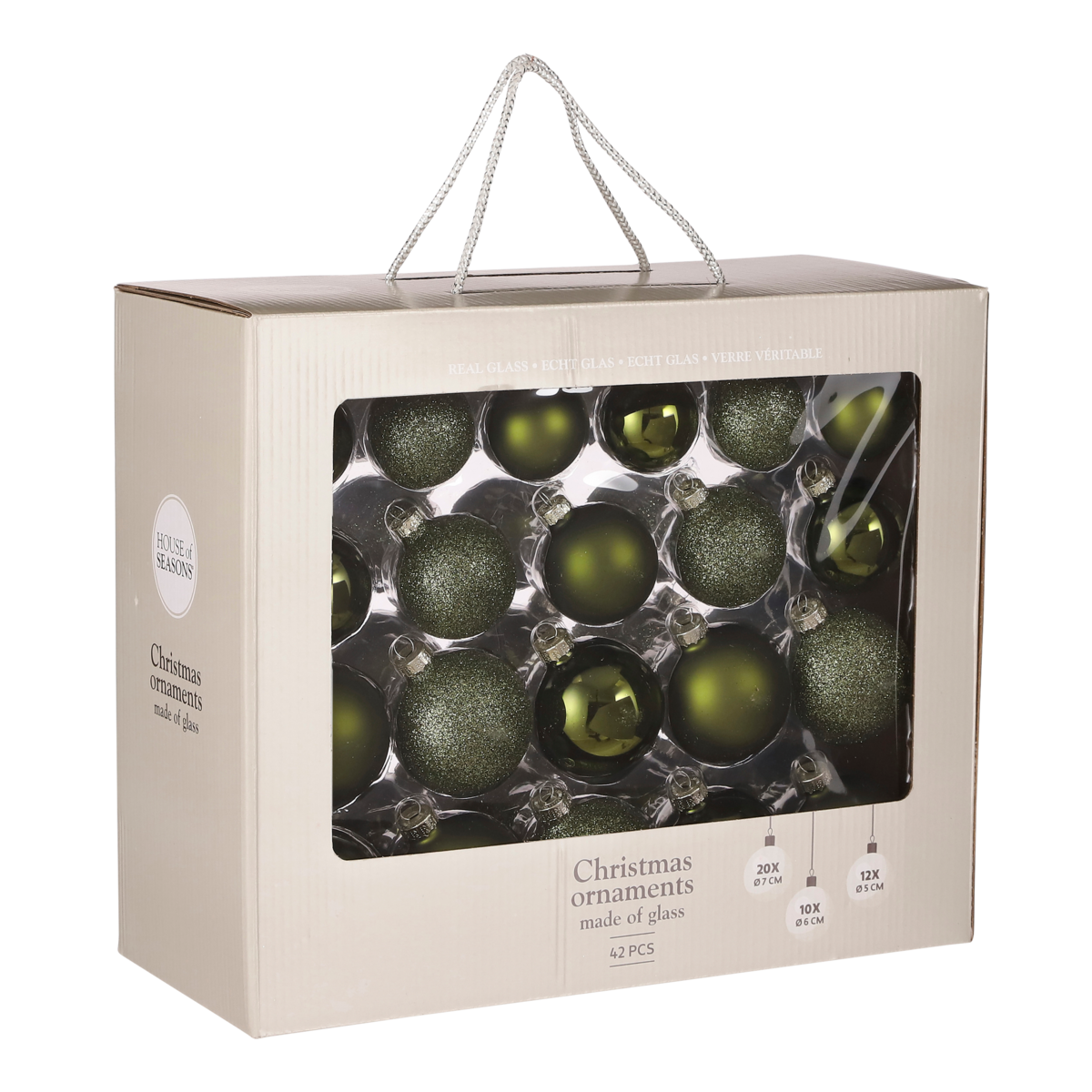 Weihnachtskugeln Set - 42 Stück - Ø7 cm - Glas - Dunkelgrün