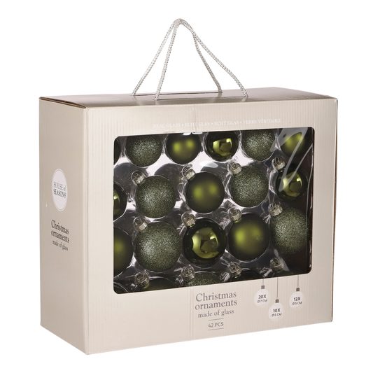 Weihnachtskugeln Set - 42 Stück - Ø7 cm - Glas - Dunkelgrün
