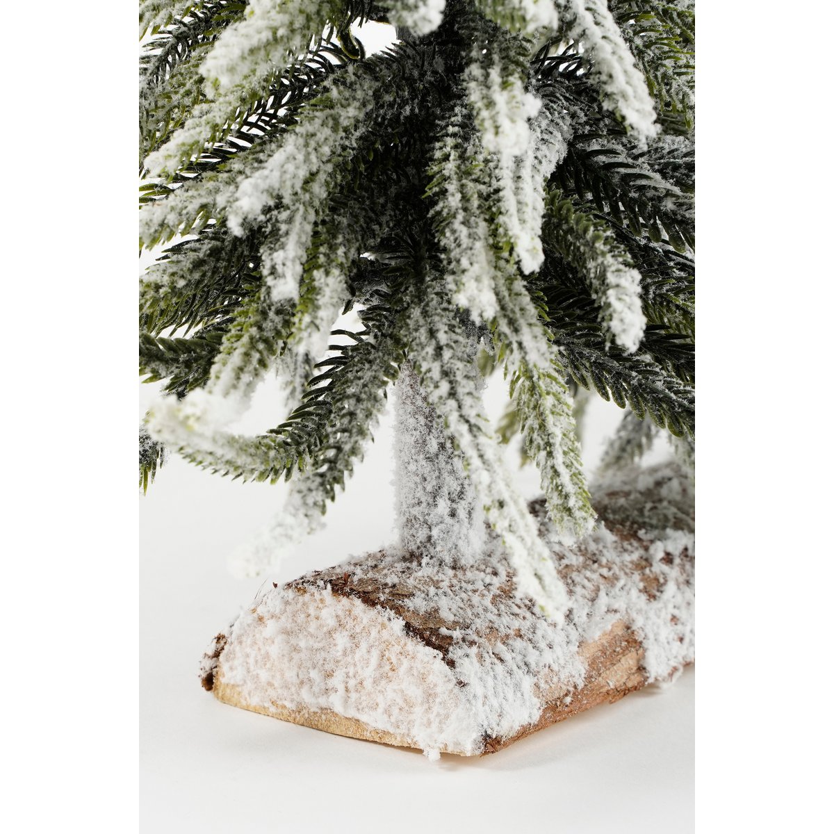 Deko-Baumstamm mit künstlichen Weihnachtsbäumen – L80 x H40 cm – grün gefrostet