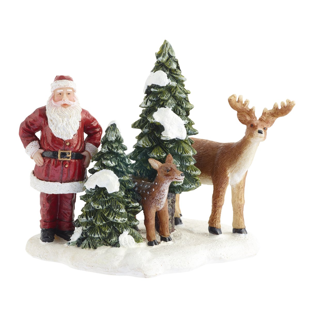 LuVille Weihnachtsdorf Miniatur-Weihnachtsmann mit Hirsch – L9 x B8 x H9 cm