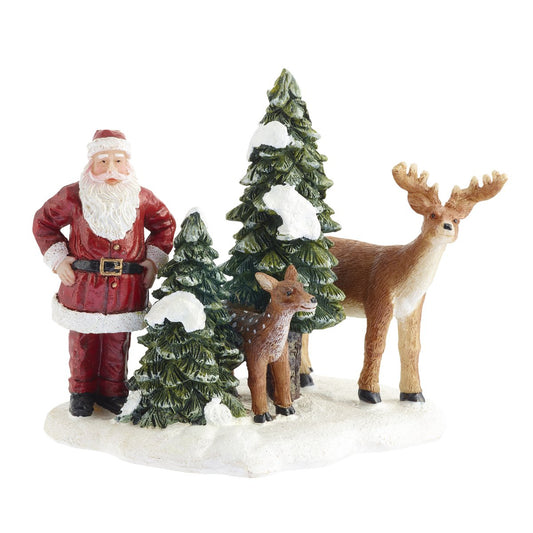 LuVille Weihnachtsdorf Miniatur-Weihnachtsmann mit Hirsch – L9 x B8 x H9 cm