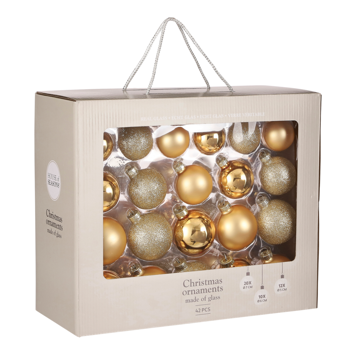 Weihnachtskugeln Set - 42 Stück - Ø7 cm - Glas - Gold