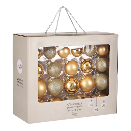 Weihnachtskugeln Set - 42 Stück - Ø7 cm - Glas - Gold