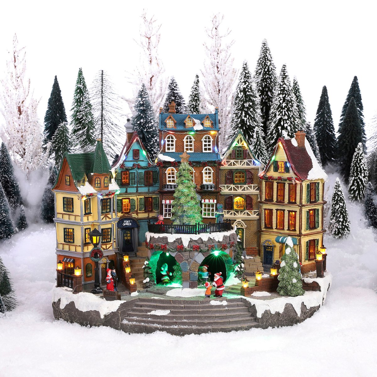 LuVille Weihnachtsdorf Miniatur-Dorfplatz – L42 x B25 x H32 cm