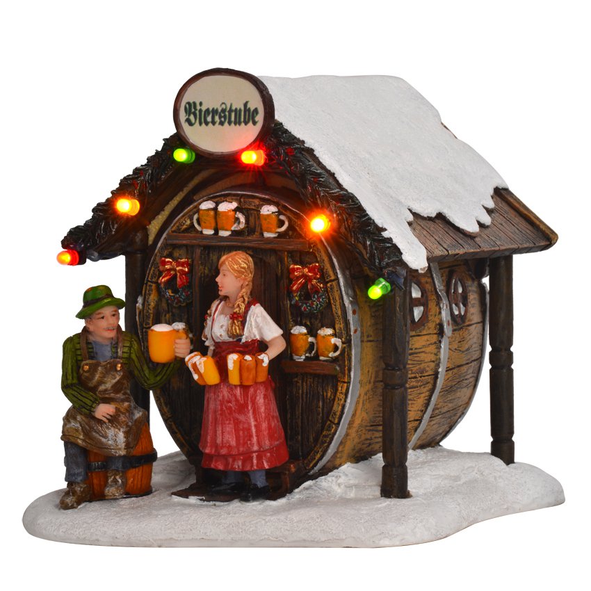 LuVille Weihnachtsdorf Miniatur-Bierbottich – L11 x B12 x H12 cm