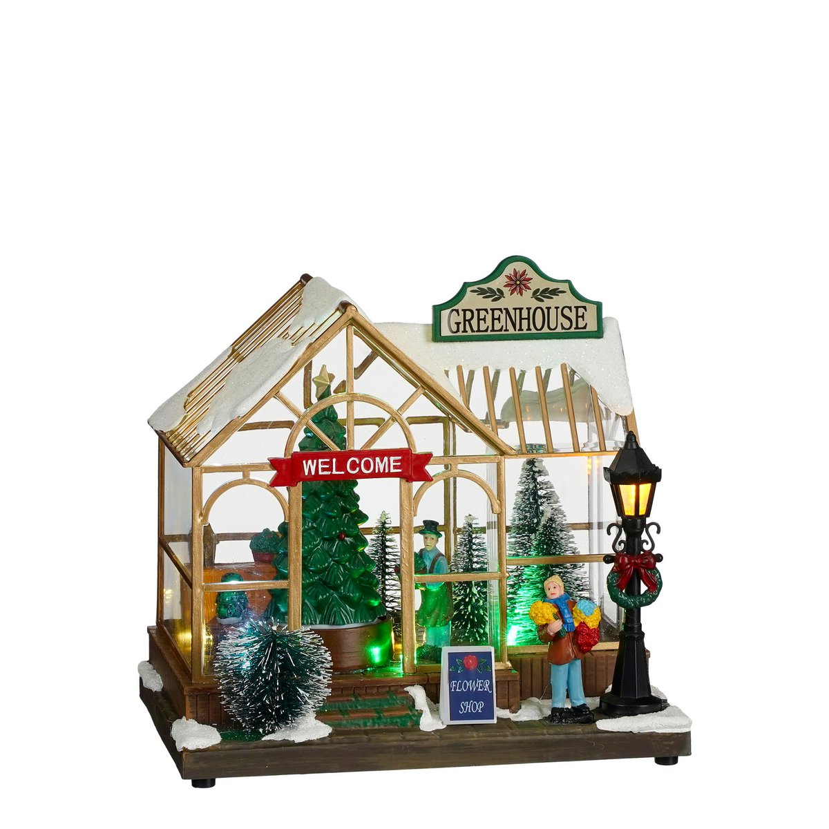 LuVille Weihnachtsdorf Miniatur-Wintergewächshaus – L21 x B14 x H20 cm