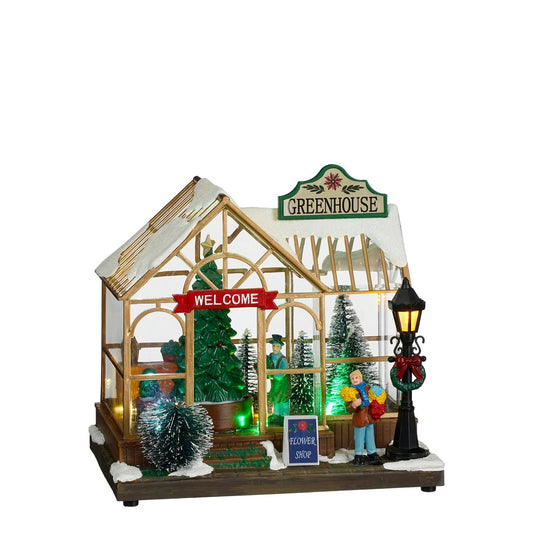 LuVille Weihnachtsdorf Miniatur-Wintergewächshaus – L21 x B14 x H20 cm