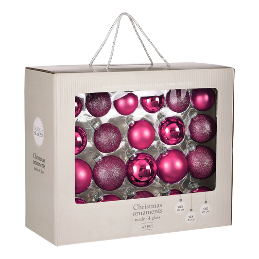 Weihnachtskugeln Set - 42 Stück - Ø7 cm - Glas - Fuchsia