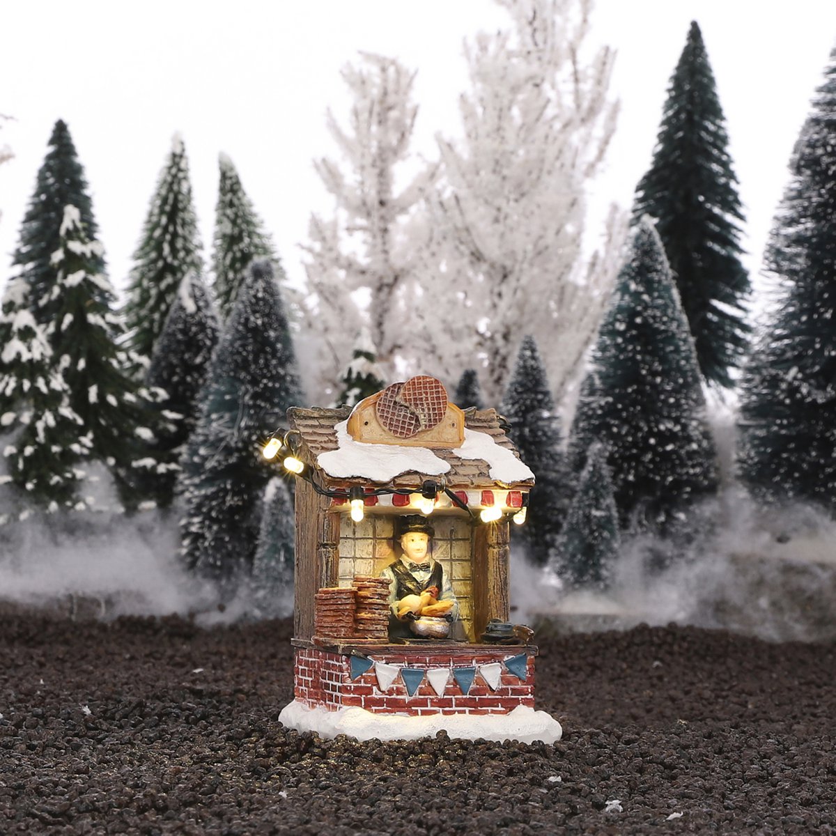 LuVille Christmas Village Miniatur-Stroopwafel-Stand – L7 x B6 x H10 cm
