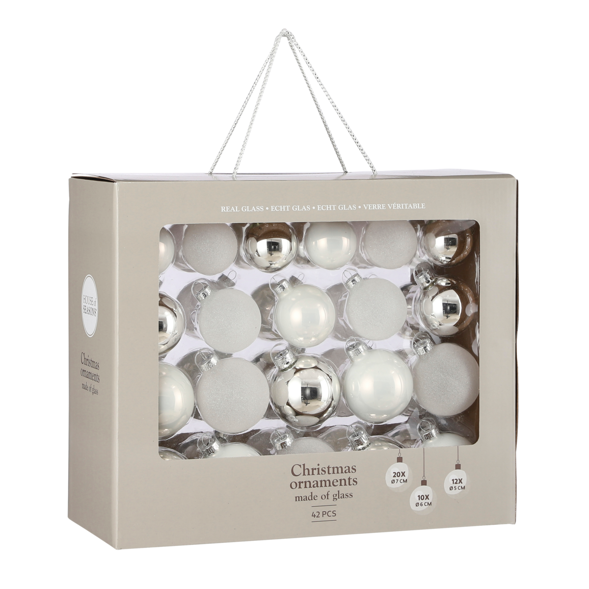 Weihnachtskugeln Set - 42 Stück - Ø7 cm - Glas - Weiß