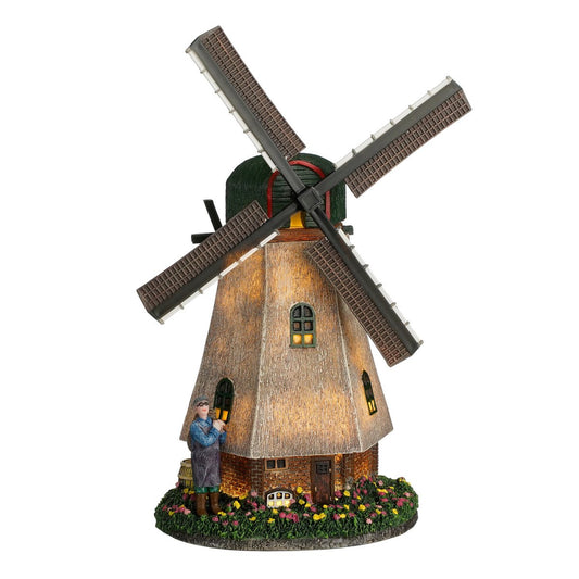 LuVille Weihnachtsdorf Miniatur-Zaanse-Mühle – L20 x B14 x H28 cm