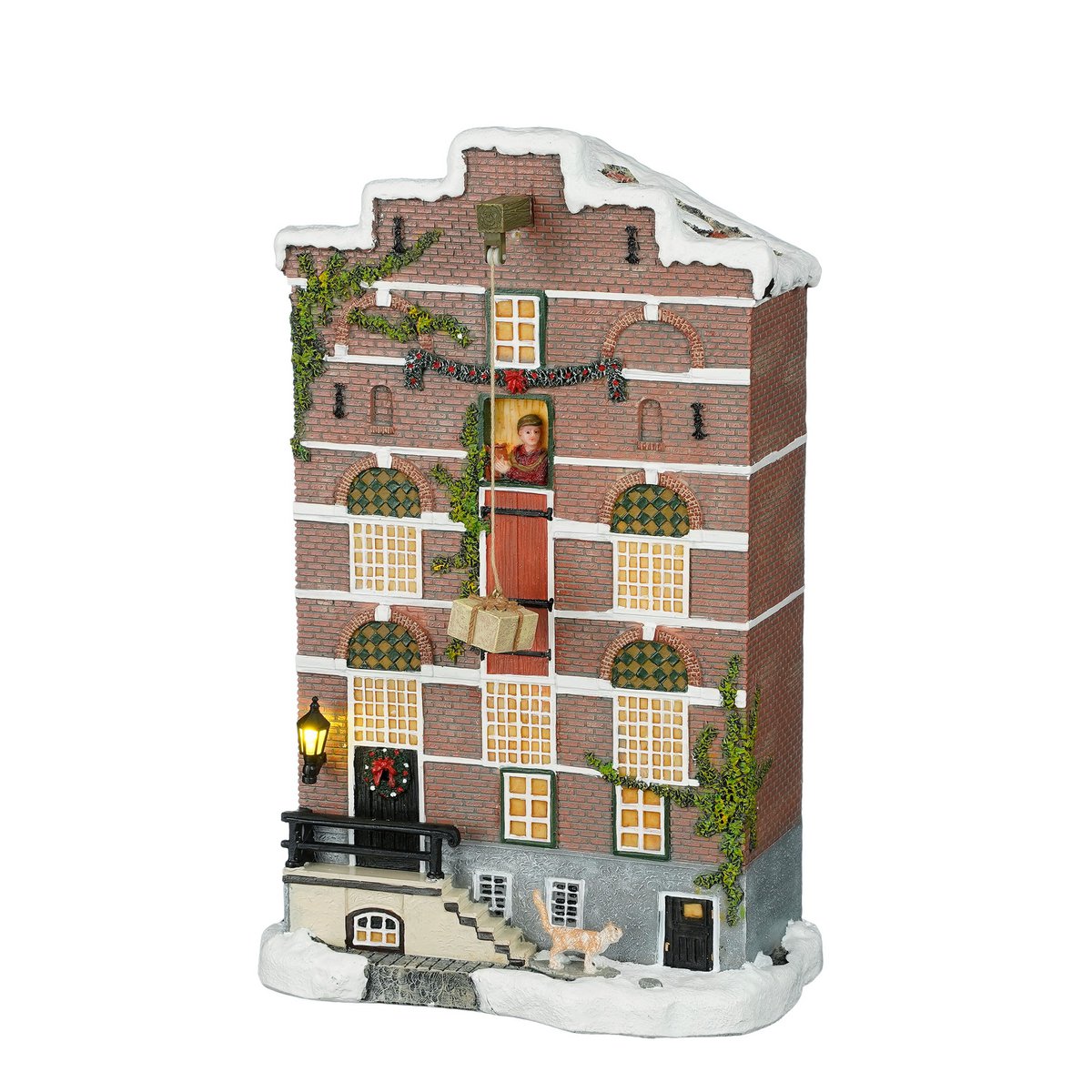LuVille Weihnachtsdorf Miniatur-Lagerhausfassade – L19 x B11 x H29 cm