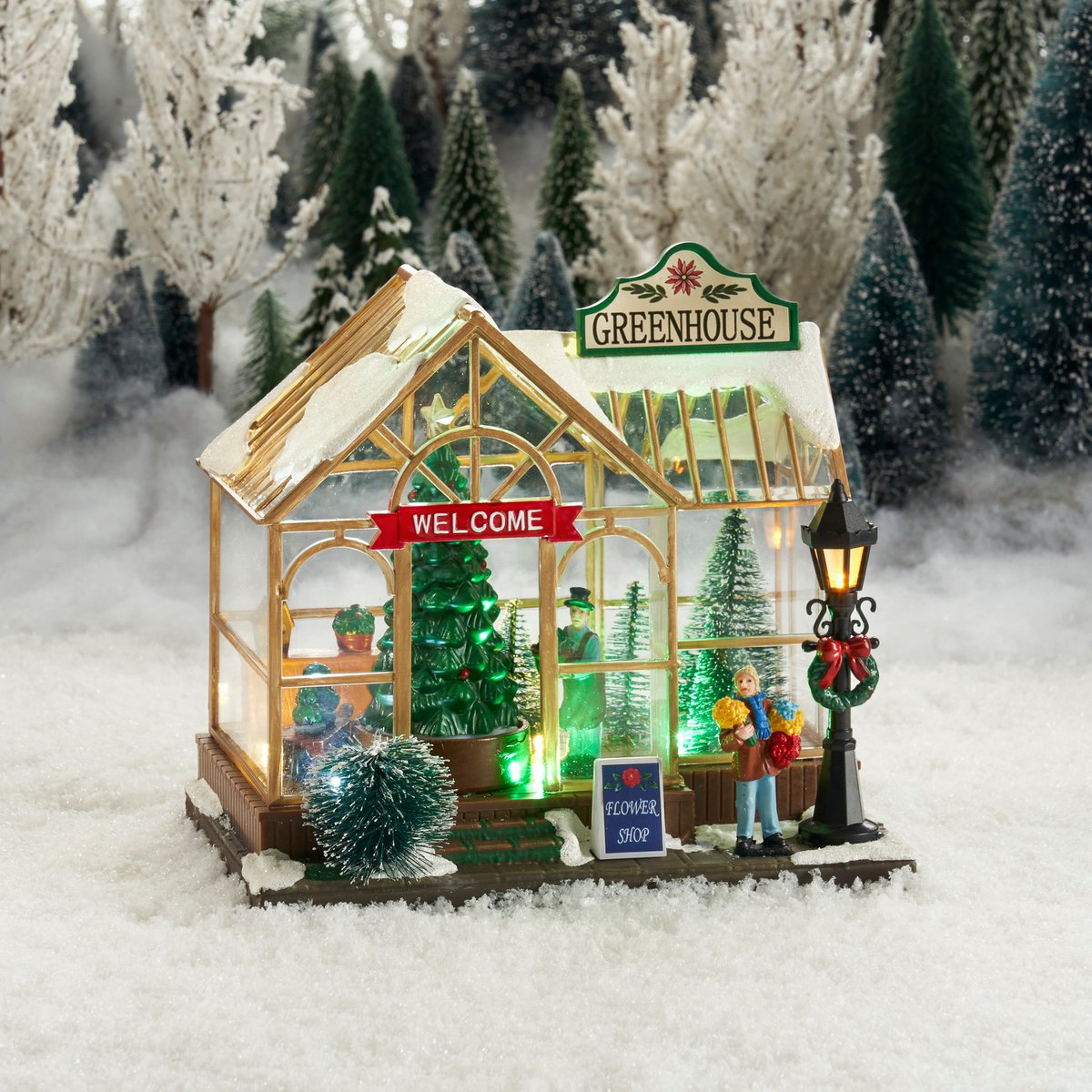 LuVille Weihnachtsdorf Miniatur-Wintergewächshaus – L21 x B14 x H20 cm