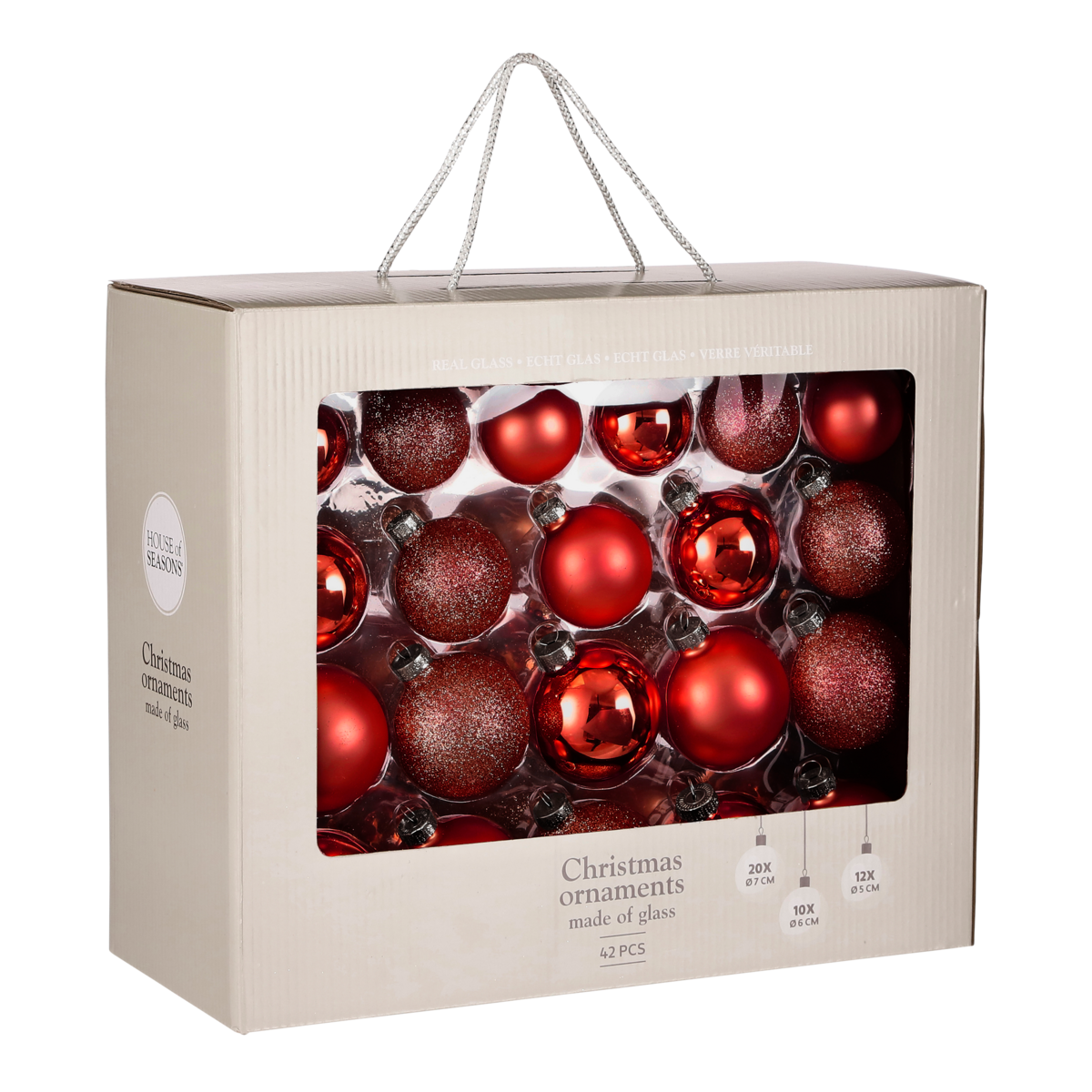 Weihnachtskugel-Set – 42 Stück – Ø7 cm – Glas – Rot