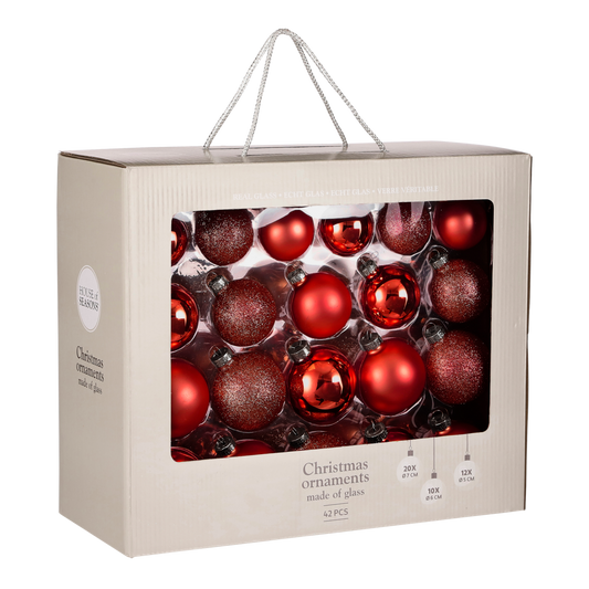 Weihnachtskugel-Set – 42 Stück – Ø7 cm – Glas – Rot