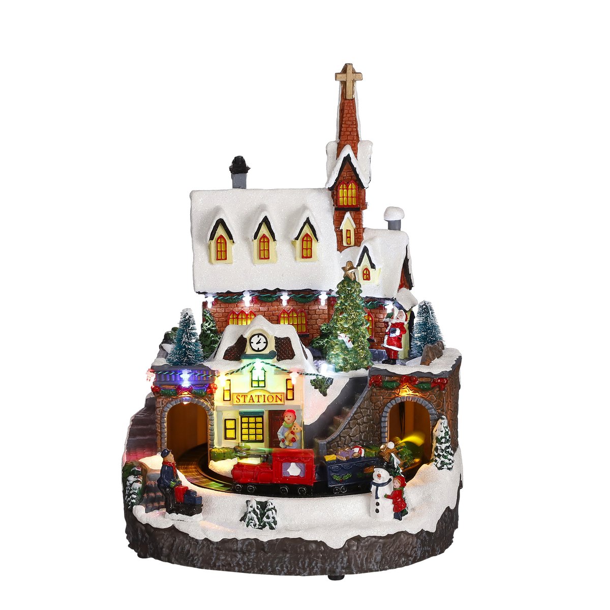 LuVille Christmas Village Miniatur-Bahnhof – L24 x B24 x H33 cm – Mehrfarbig