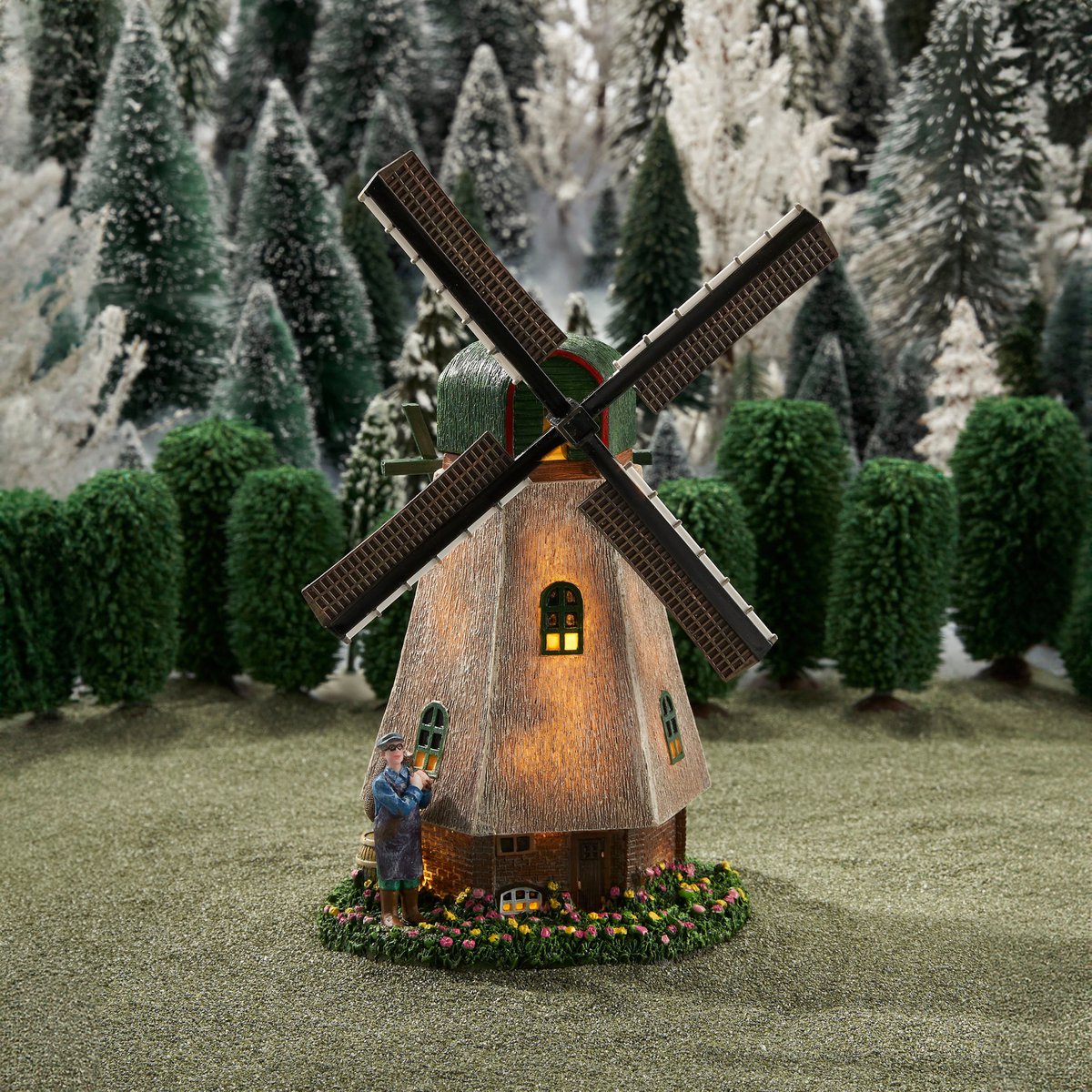 LuVille Weihnachtsdorf Miniatur-Zaanse-Mühle – L20 x B14 x H28 cm
