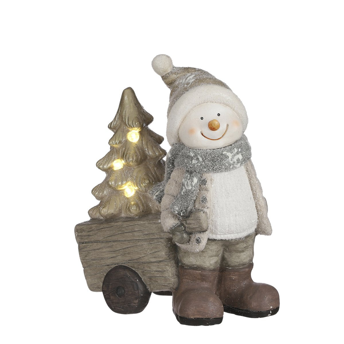 Schneemann-Weihnachtsstatue mit Lichtern – L32 x B20 x H41 – Grau