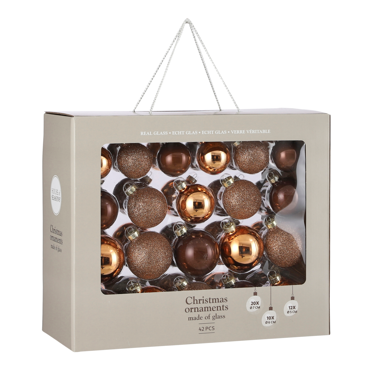 Weihnachtskugeln Set - 42 Stück - Ø7 cm - Glas - Braun