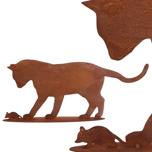 Edelrost Katze mit Maus | auf Bodenplatte | Shabby Chic Metalldeko