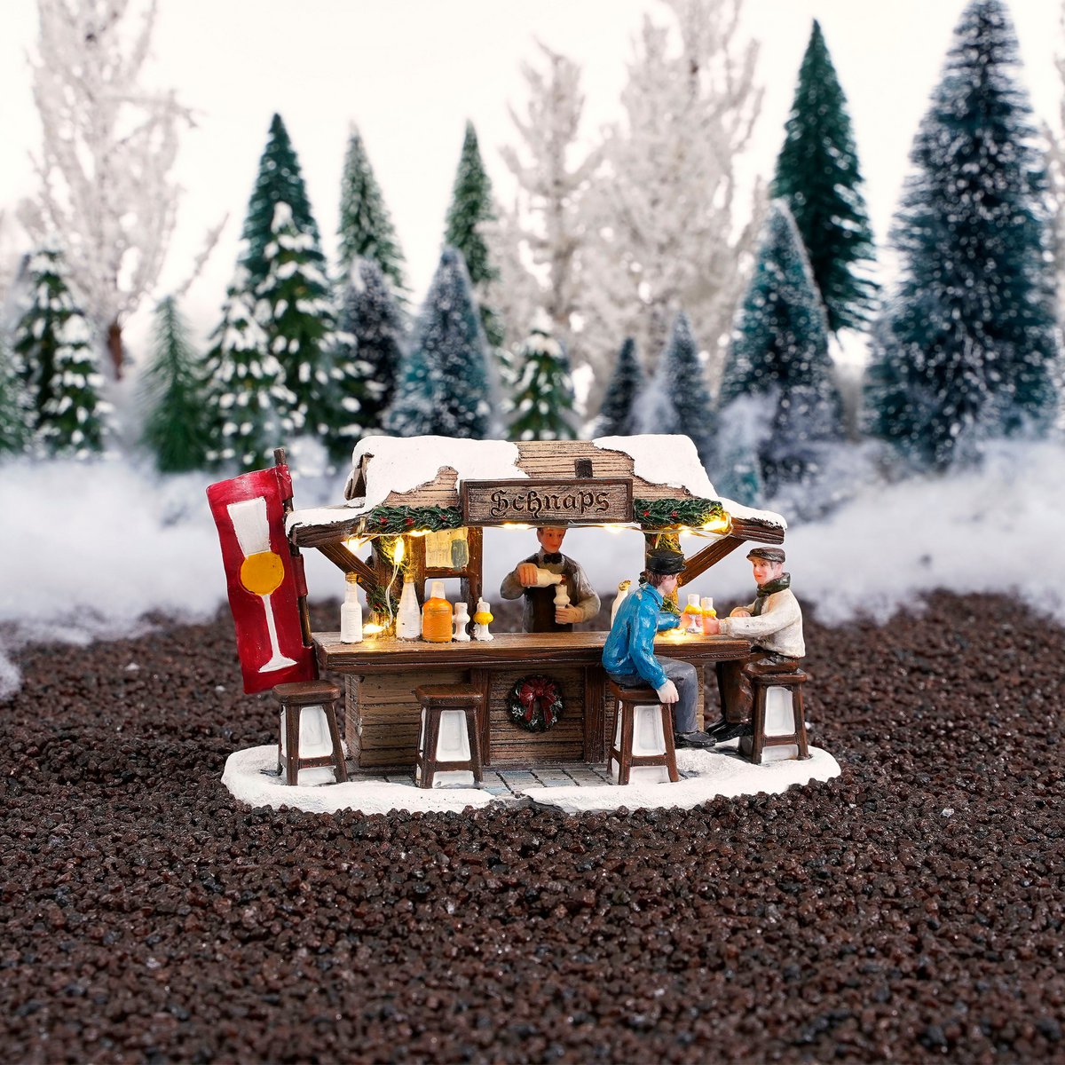 LuVille Weihnachtsdorf Miniatur-Schnapsmarkt – L16 x B8 x H9 cm